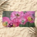 Pink Poppy Flowers With Honeybees Beach Towel 2