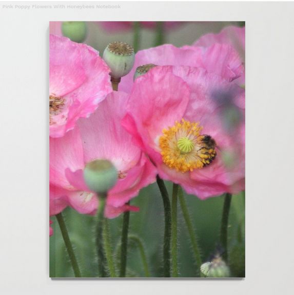 Pink Poppy Flowers With Honeybees Notebook2.jpg
