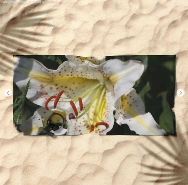 Flashy White Yellow Lily Flower Beach Towel 2.jpg