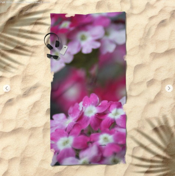 Pink White Verbena Flowers Beach Towel 2.jpg
