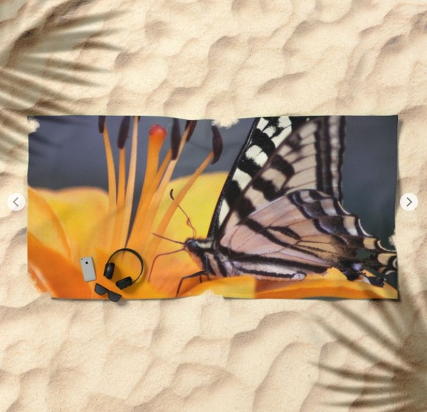 Swallowtail Butterfly On A Lily Flower Beach Towel 2.jpg