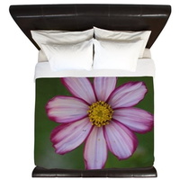 Red and White Cosmos Bloom King Duvet