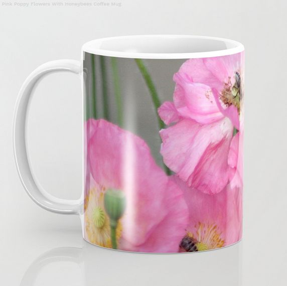Pink Poppy Flowers With Honeybees Coffee Mug2.jpg